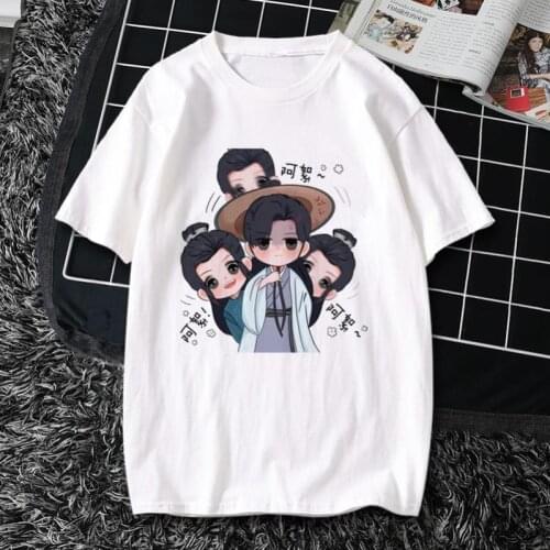 2021 Hot Anime Shan He Ling Funny T-shirts Female Tian Ya Ke Wen Kexing White Print Summer Tshirt Oversized T Shirt For Women
