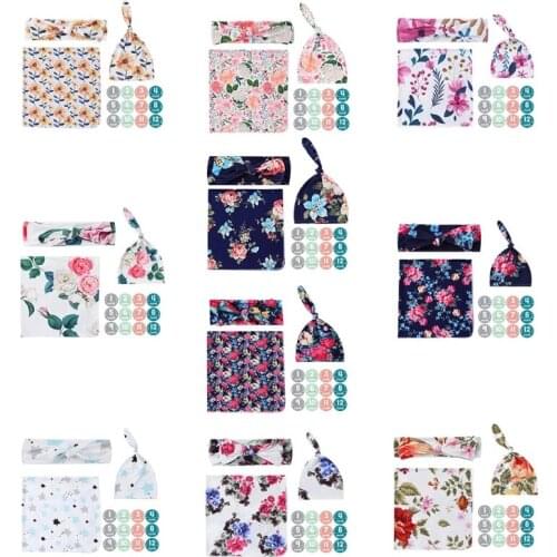 Multifunctional Baby Swaddle Blanket Beanie Hat Headband Set Photo Props for 0-3 Months Newborn Infant Baby Girls Boys