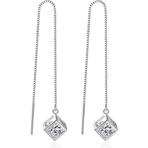 Fashion 925 Sterling Silver Drop Earrings Long Chain Jewelry Embellished With Crystals From Swarovski