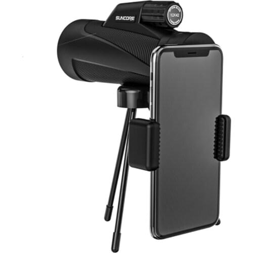 High magnification monoculars 12x42 powerful low light night vision waterproof Bak4 HD binoculars with tripod phone holder