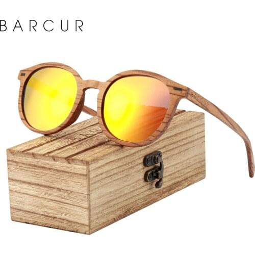 BARCUR Retro Deisgn Stylish Cat Eey Zebra Wood Sunglasses Round Polarized Men Women Sun glasses UV400 Protection Wood Box