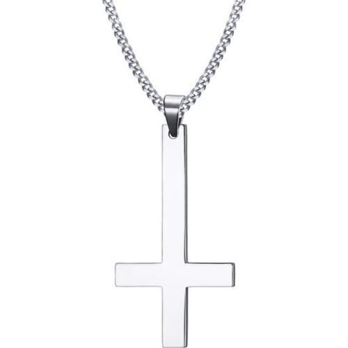 Male Black Plated St Peters Inverted Cross Pendant Necklace for Men Stainless Steel Choker Crux de Sanctus Petrus Jewelry