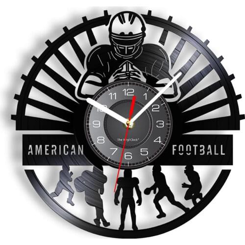 American Football Players Wall Clock Sports Locker Room Wall Decor Modern Design Rugby Vinyl Record Wall Clock Football Fan Gift