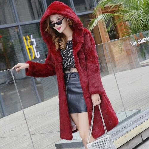 New real natural genuine rabbit fur coat with hood women fashion long sleeve jacket custom any size
