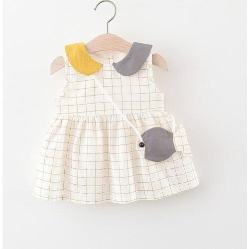 2021 New Summer Toddler Baby Clothes Girls Sweet Casual Dress Fashion Cute Cotton Plaid Sleeveless Doll Collar Princess Dresses