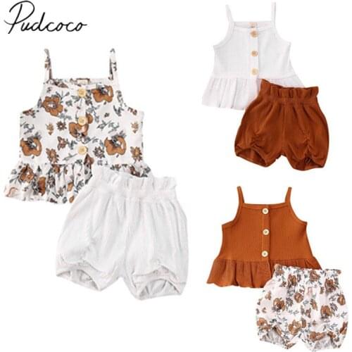Pudcoco 2020 Summer Toddler Baby Girl Clothes Sets Sleeveless Knitted Vest Tops Dress Flower Shorts Pants sweet Floral Outfit