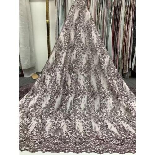 Luxury Handmade Beads Lace Fabric for Bridal Beaded Lace Fabrics High Quality African French Tulle Mesh Lace Fabric YF33