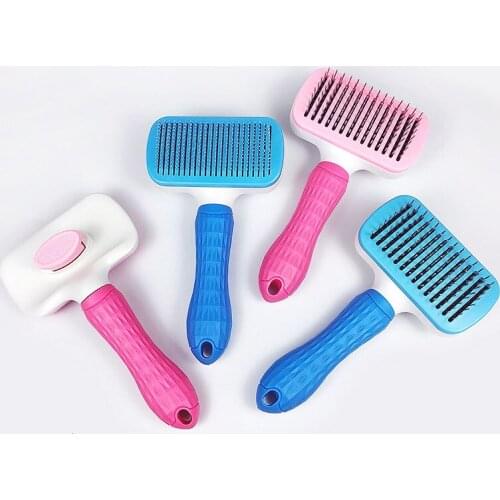 Self-cleaning steel needle comb with pet square head automatically retracts hair removal needle comb for cats and dogs