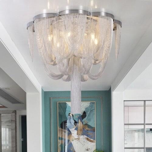 Nordic postmodern tassel chandelier lamp light luxury aluminum chain living room bedroom study staircase light luxury