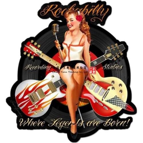 Sticker Guitar Sexy Girl Pinup Rockabilly Music Guitar Rock And Roll Tattoo Biker Hot Rod Usa Miniskirt