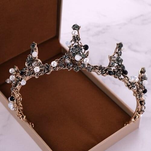 Vintage Handmade Rhinestone Crystal Pearl Crown Headdress Wedding Hair Accessories Princess Crown Bride Wedding Crown Tiara Gift