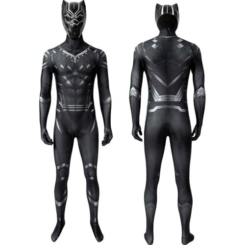 Adult Superhero Civil War Panther Challa Battle Jumpsuit Cosplay Costume Halloween Masquerade Party Bodysuit