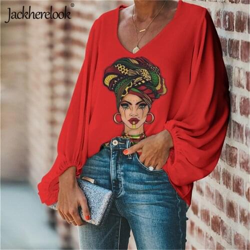 Jackherelook Black Girl Magic Afro Lady Women Blouses Summer/Spring Top Shirts Plus Size V-neck Woman Clothing Blusas de Mujer