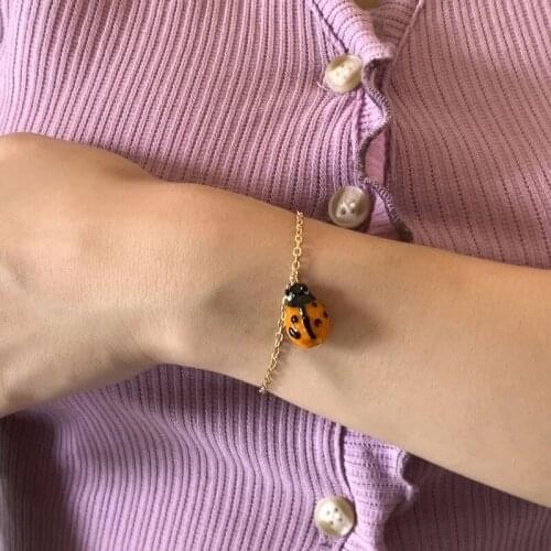 2021 Cute Ladybug Pendant Bracelets for Women Boho Charms Simple Gold Link Chain Couple Bracelets pulseras mujer Party Jewelry