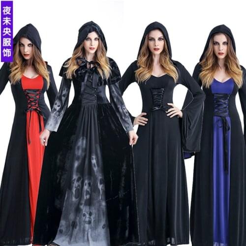 Halloween Scary Cosplay Costumes Hoodie Witch Costume Grim Reaper Women Long Dress Cosplay Clothes Women Halloween Costumes