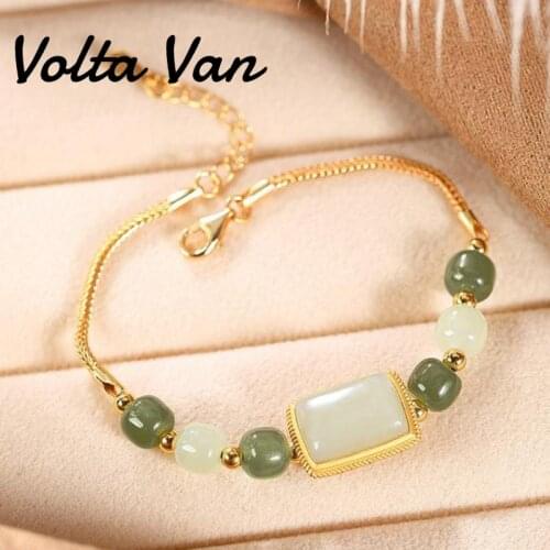 Volta Van 925 Sterling Silver Women Bracelet Natural Jade Vintage 2021 New Elegant Luxury Square Original Design Bracelets
