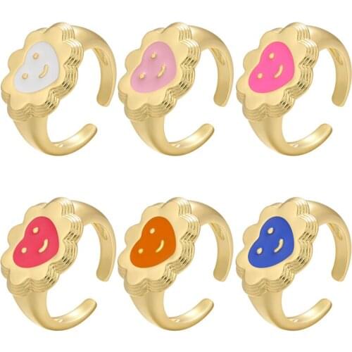 ZHUKOU gold cloud heart smiley ring for women cute summer Dripping oil enamel opening ring womens ring jewelry wholesale VJ277