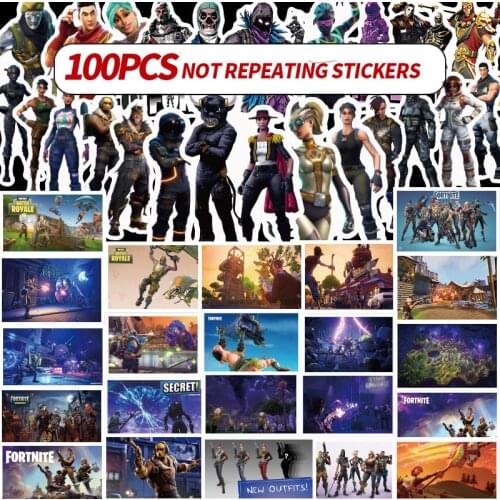 100pcs/set Not Repeat Fortnite Stickers Toys Set Game Travel Suitcase Trolley Case PVC Cartoon Sticker Kids Girl Birthday Gifts
