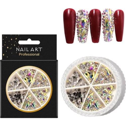2021 New Mixed Color Nail Rhinestone 3D Nail Art Decoration In Wheel white AB Color Small
