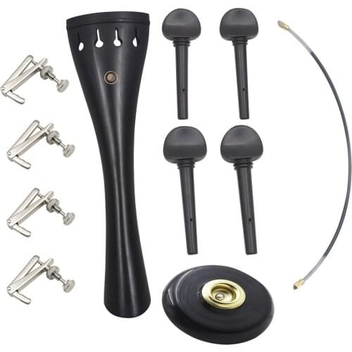 4/4 Cello Parts Ebony Wood Tailpiece Pegs Tuners Tail Gut Set Replacement