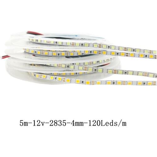 5M LED Strip Light 4mm 12V SMD2835 120Leds/m Flexible LED Tape Ribbon Stripe Light for Home Decoration White /Warm White IP20 5M