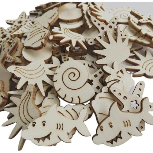 50pcs Animals Wood DIY Crafts Cutouts Wooden Ocean Animals Slices Embellishments Gift Unfinished Wood Ornaments Home Decoration