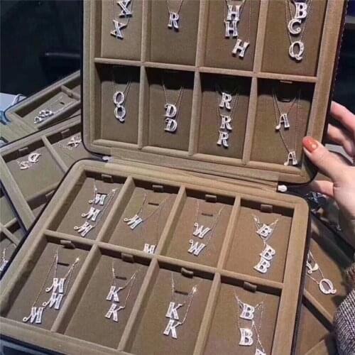 925 Sterling Silver Zirconia A~Z Initial Letters Pendants Necklaces For Women Name Necklaces Colar de Prata S-N364