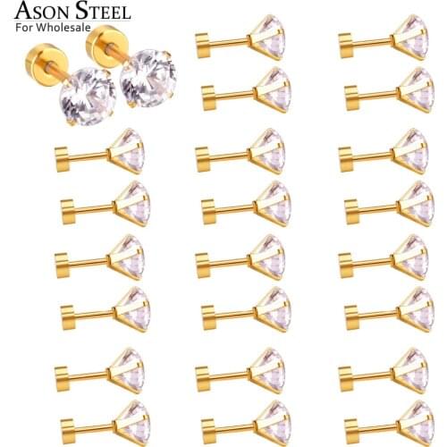 ASONSTEEL Casual Jewelry Crystal Earring Size 3-7mm Stainless Steel 12pairs/lot Gold/Silver Color Round Anti-allergy Jewelry