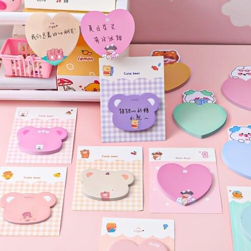 4 Pcs/120 Sheets Memo Pad Cartoon Love Heart Cute Animal Kawaii Stationery Student Message Memo Can Be Pasted Notepad
