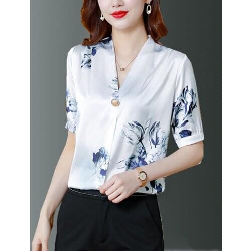 High Quality natural Silk Blouse Summer Women Fashion 3D printing silkworm Satin Blouses Femme Street Shirts Blusas Femininas