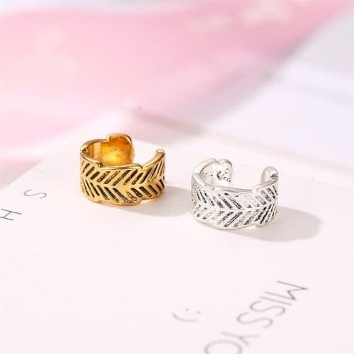 Bohemian Retro Gold Silver Color Clip Earrings Simple Ethnic Style Leaf Ear Cuffs Metal Statement Earrings Women Ear Jewelry