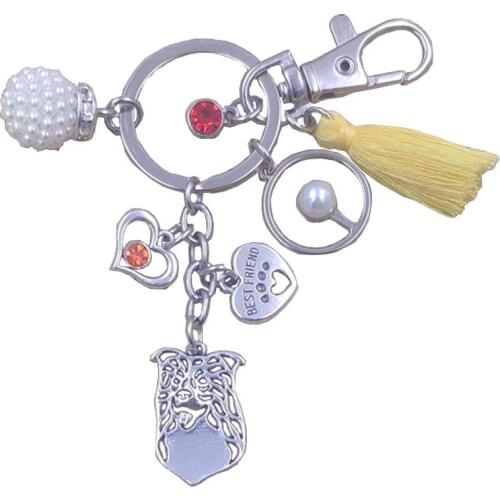 Border Collie Dog Animal Purse Keychain Key Ring Pet Tassels Antique Silver Plated Bohemian Women Men Boy Jewelry Gift K036-037