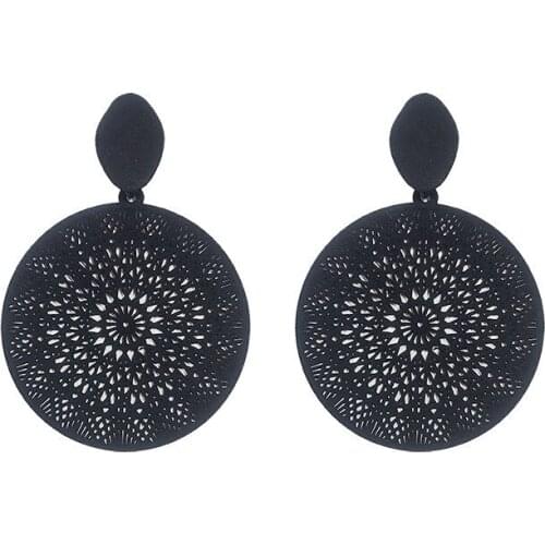 Black Round Drop Earrings For Women Hollow Out Bohemia Korea Simple Big Statement Earrings 2021 Modern Fashion Jewerly Brincos