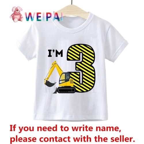 Kids Boys Excavator Birthday Number Cartoon T Shirt Children Present T-shirts Boy&Girl Write Name Funny Gift 24M-9T Tshirt