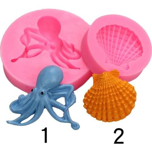 Fondant Baking Mould Marine life octopus squid shell Chocolate soft pottery clay drip mold for cake decoration