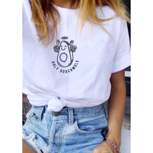 Holy Guacamole Graphic Tee Shirts Cute Funny T-Shirt Women Tumblr Fashion Vegetarian Graphic Tee Avocado Taco Shirt White Tops