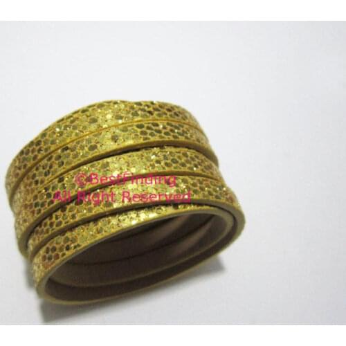 5x2mm leather cord All Gold glitter 5mm flat leather cord