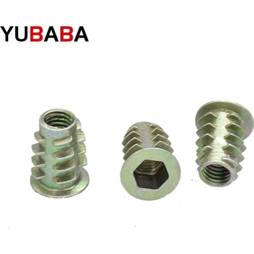 50Pcs M4 M5 M6 M8 Zinc Alloy Thread For Wood Insert Nut Flanged Hex Drive Head Furniture Nuts