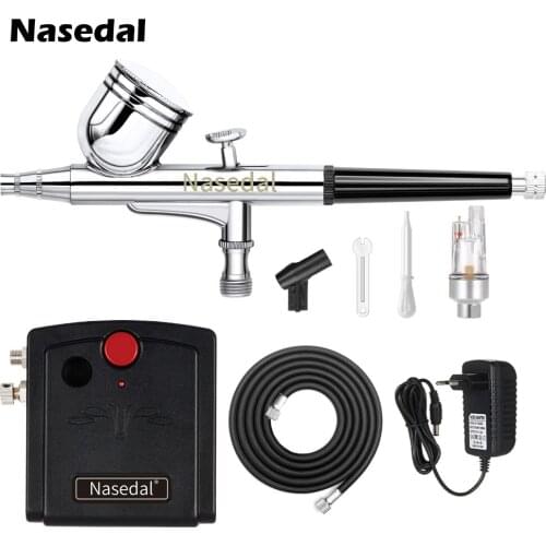 Nasedal Dual-Action 0.3mm Mini Airbrush Kit Spray Gun Air Compressor Nail Art Makeup Tattoo Model Cake Car Painting Spray Tool
