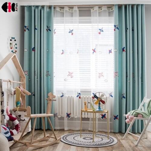Cartoon Airplane Embroidered Curtain For Kids Children Boys Nursery Blackout Window Treatment Panel M102C