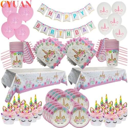 Unicorn Birthday Decoration Unicorn Foil Balloons Paper Cups Straw Napkins Tablecloth Gril 1st Birthday Wedding Party Supplies