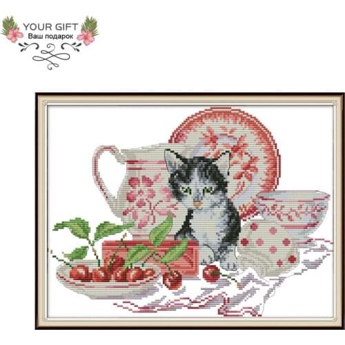 Joy Sunday DA242 14CT 11CT Stamped and Counted Home Decoration Needle Art Craft Cat And Porcelain Cat Cross Stitch Kits