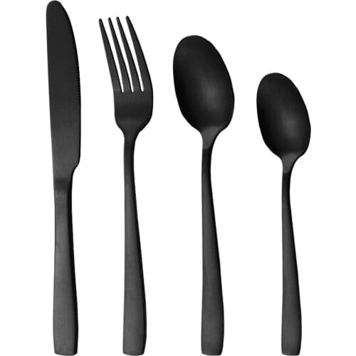 Black Matte Stainless Steel Cutlery Set Dinnerware Knife Fork Spoons Coffee Spoons Silverware Kitchen Home Dinner Tableware Set