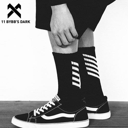 11 BYBBS DARK 3 Pairs Hip Hop Men Long Socks Korean Skateboard Black White Striped Printed Happy Socks Unisex Women Men