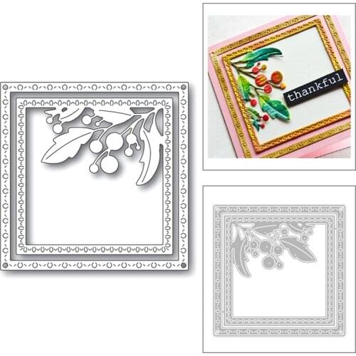 2020 New Square Frame Embossing Plant Fruit Leaf Background Metal Cutting Dies For Making Greeting Card Scrapbooking No Stamps