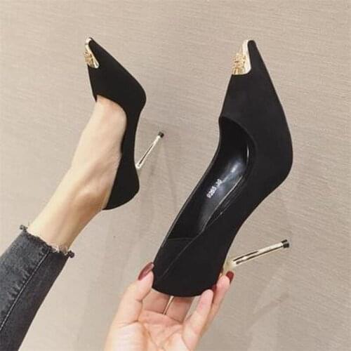 2021 spring and autumn new Korean style high-heeled stiletto sexy all-match professional womens shoes pointed toe with metal