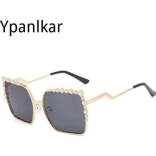 Fashion High Quality Pearl Metal Sunglasses Women Brand Designer Vintage Female party Ladies Sun Glasses Women UV400