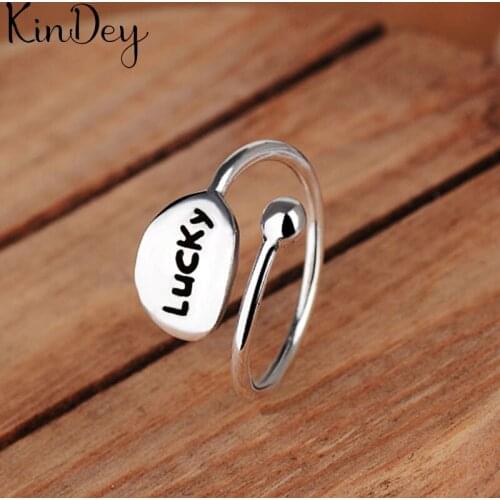 Wholesale Antique Silver Color LUCKY Letter Rings For Women Statement Jewelry Finger Ring anillos mujer bijoux