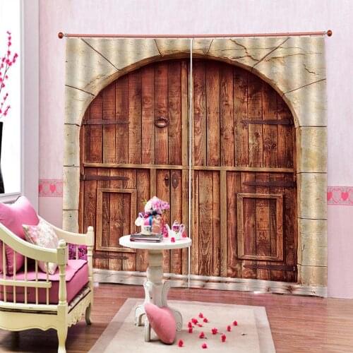 Custom Old Vintage Wood Doors Curtain For Living room Bedroom Polyester Fabric Blackout Drapes Sets 2 Panels With Hooks