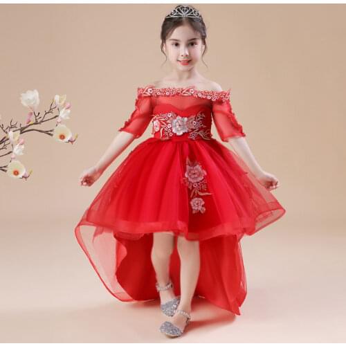 Dress For Girl Black Trailing Flower Evening Bridesmaid Party Dresses 2021 New 2-12T V-Neck Removable Hem Vestidos Kids Clothes